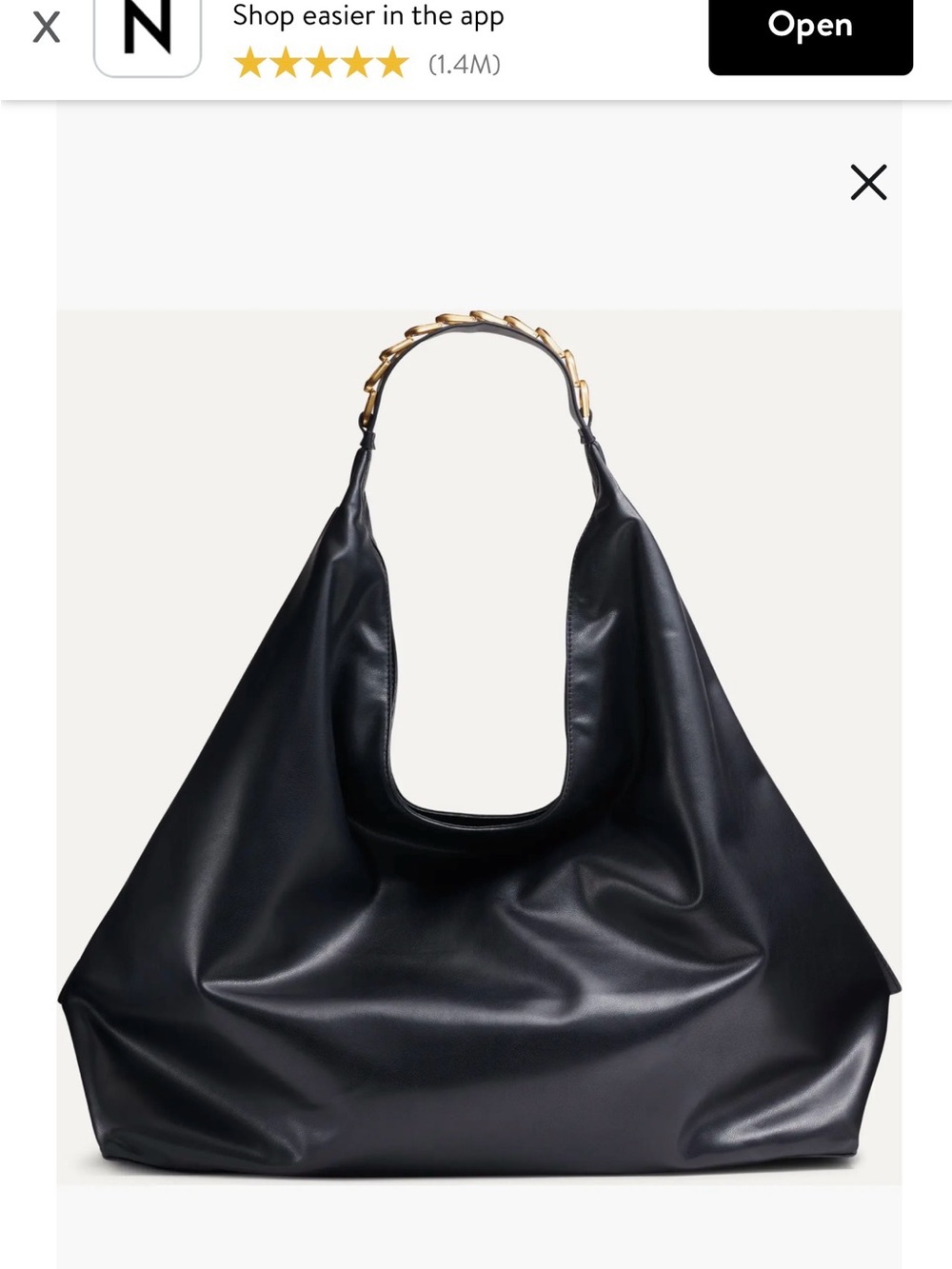 Donna Karen Sleek Black Leather Shoulder Bag with Gold Chain Handle